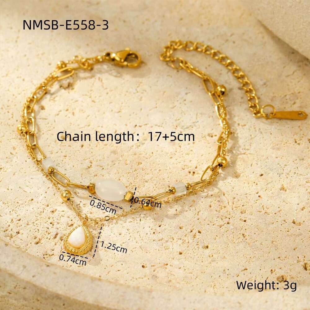 Stainless Steel Fashion Versatile Natural Stone Pendant Layered Bracelet for Women
