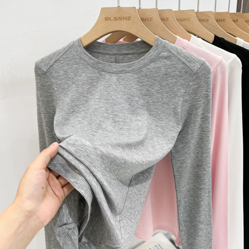 Autumn High Quality Casual ONeck TShirt Sexy Slim Long Sleeves Fashion Trend Solid Women Clothing Y2k Tops w250729