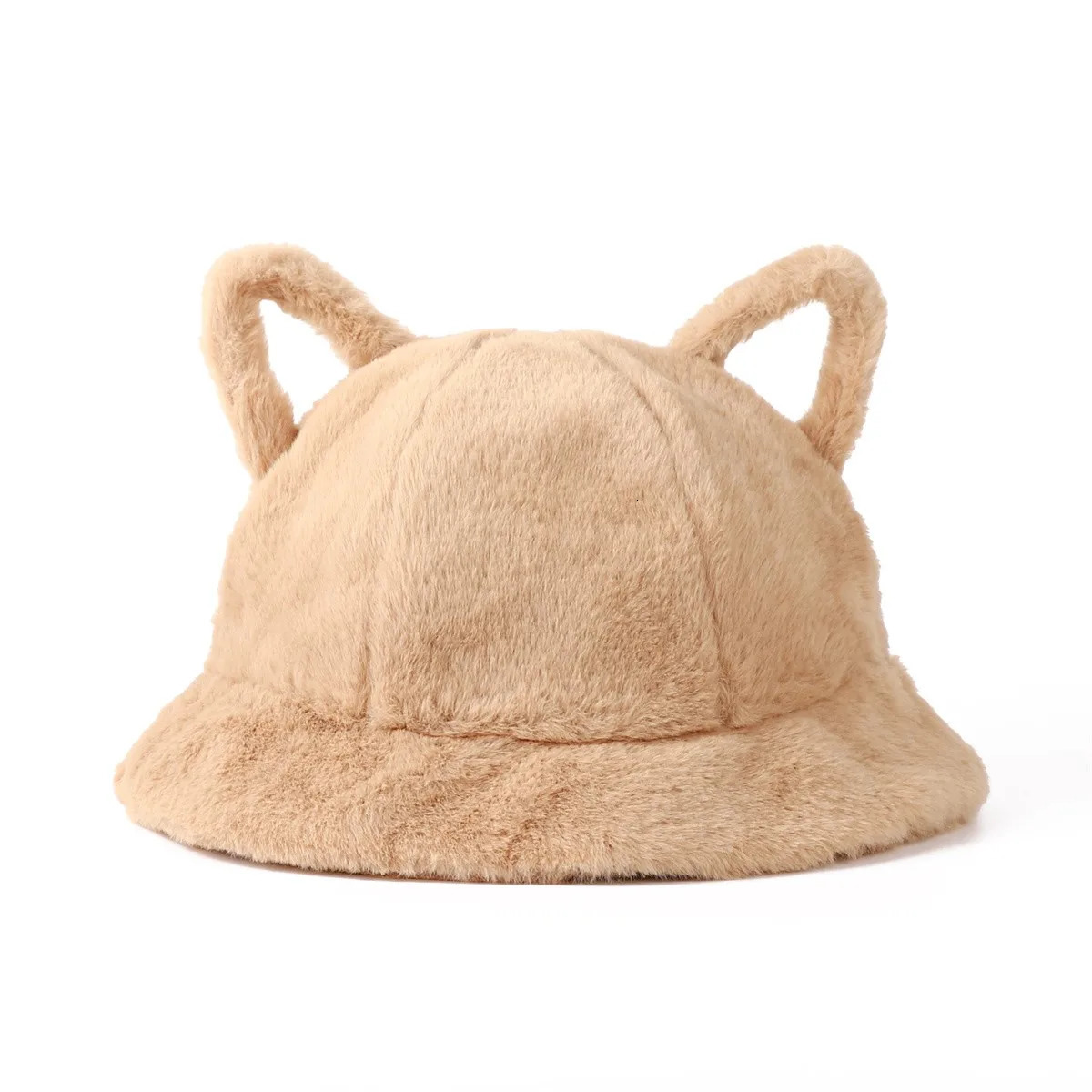 Womens Bucket Hat Winter Cute Cat Ear Plush Fisherman Hat Keep Warm Faux Fur Leopard Bob Hat Female 250724