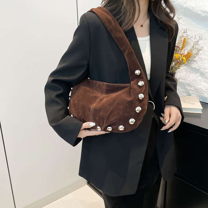 Rivet Niche Design Sense High-End Suede Fashion Underarm Women's Bag