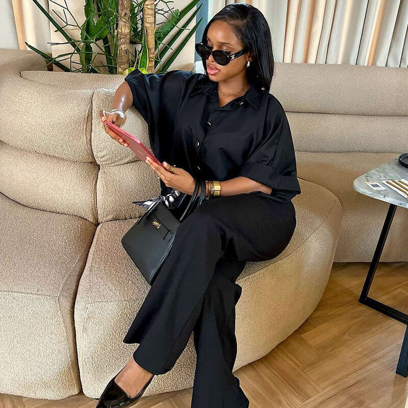 Fashion Spring Summer New Set Casual Shirt Wide-Leg Pants Two-Piece Elegant Women's Clothing B5