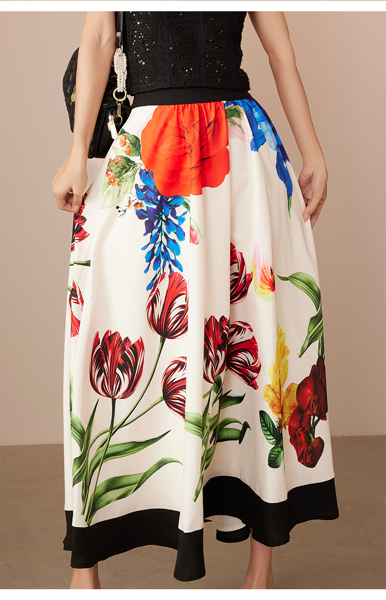 Women's Floral Print Midi Maxi Skirts 2025 Summer Casual A Line High Waist Pleated Flowy Long Skirt 6111683