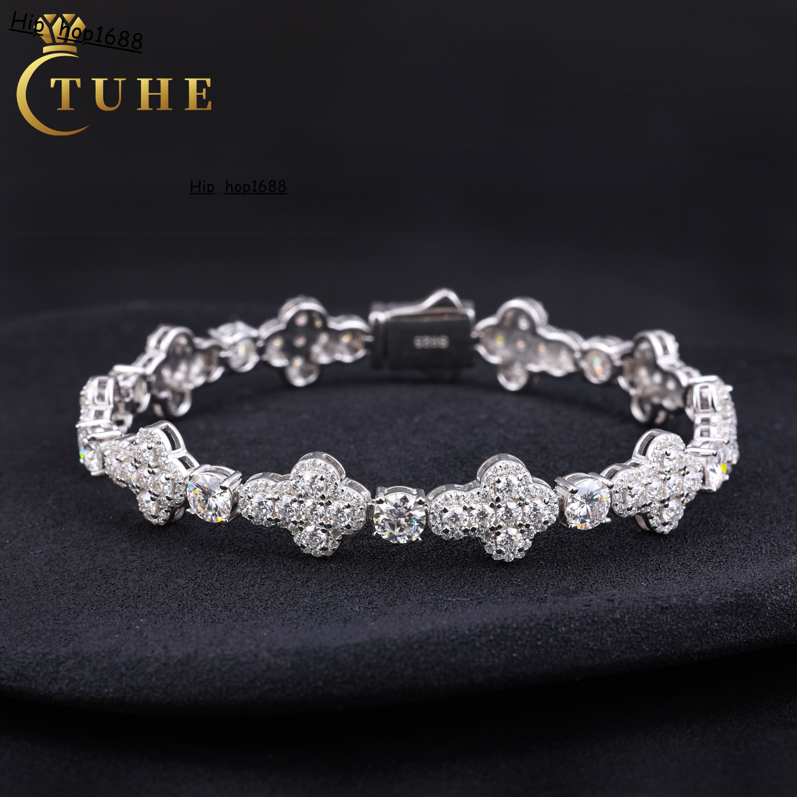 New Arrival Hip Hop Jewelry White Gold 10mm 925 Sterling Silver Vvs Moissanite Diamond Iced Out Cross Link Bracelet