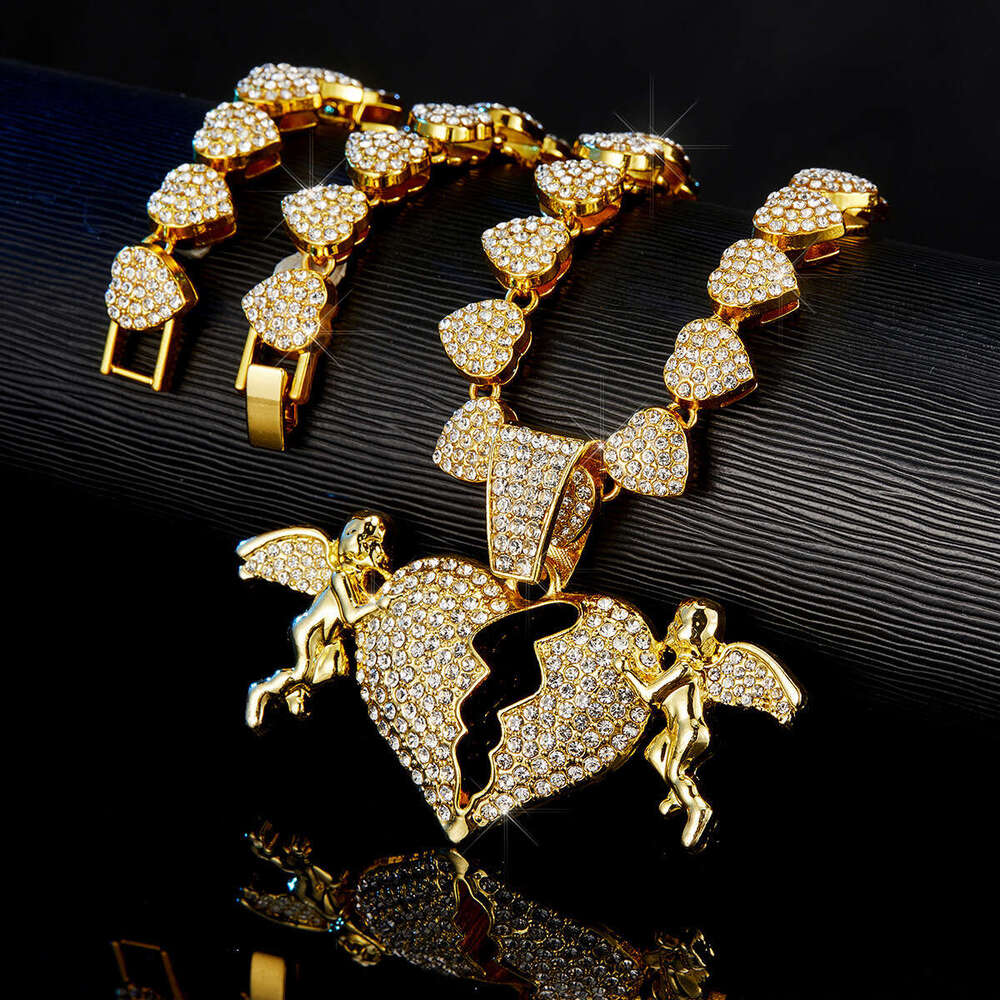 Hip-Hop Style Personality Creative Sense Alloy Full Dia Heart Angel 3D Pendant Necklace