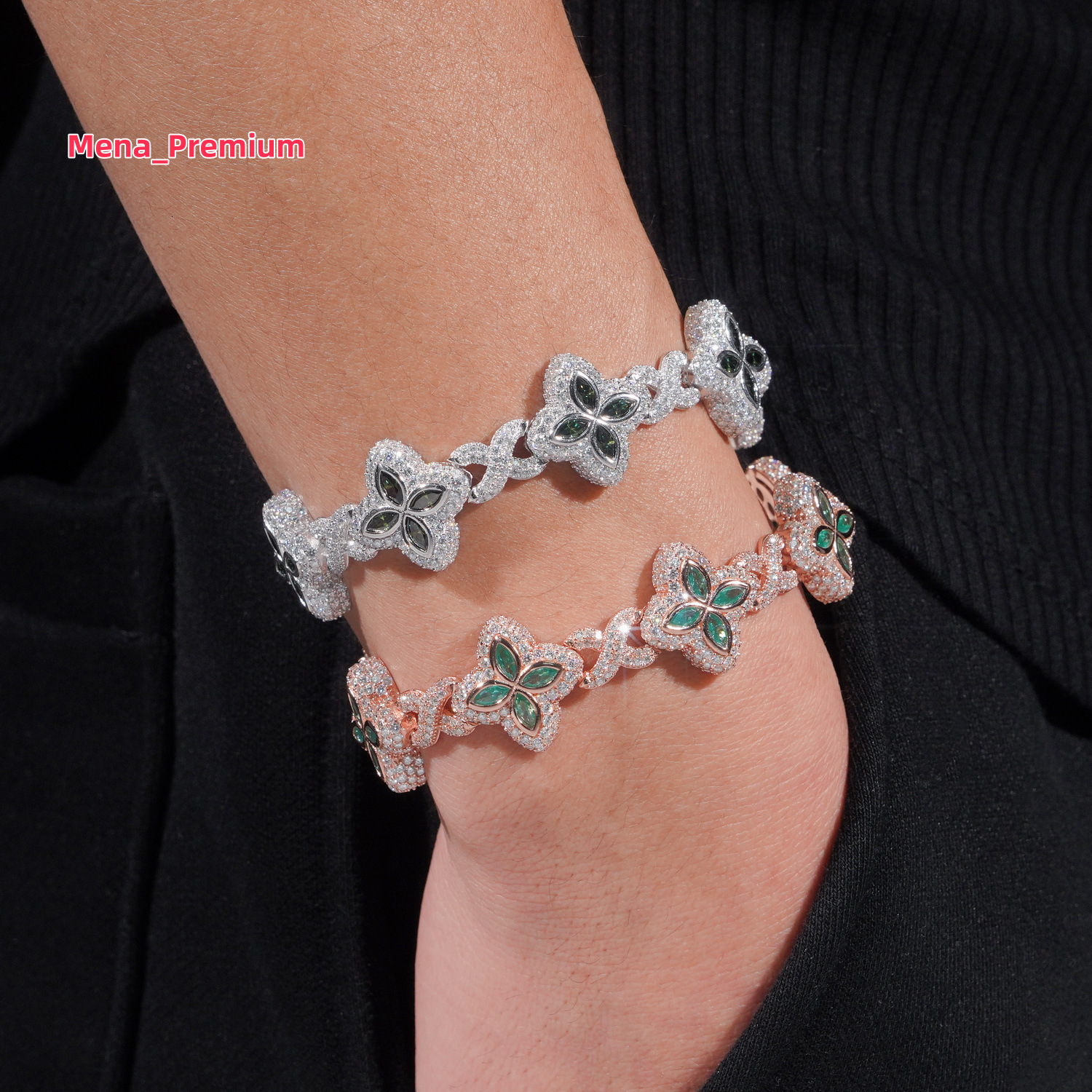 New 18mm Marquise Flower Design Hip Hop Jewelry Iced Out Unisex Moissanite Cuban Link Chain 925 Silver Moissanite Bracelet