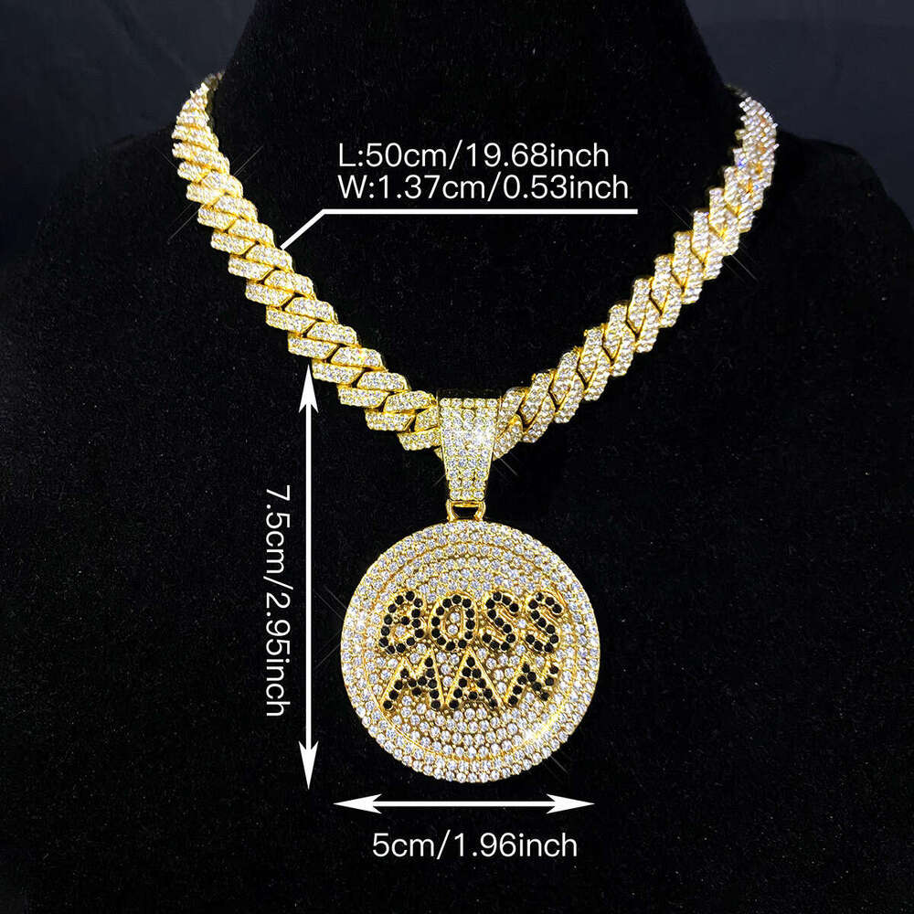 Full Dia English Letter Pendant Hip Hop Exaggerated Creative Round Plate Street Trend Alloy Cuban Necklace