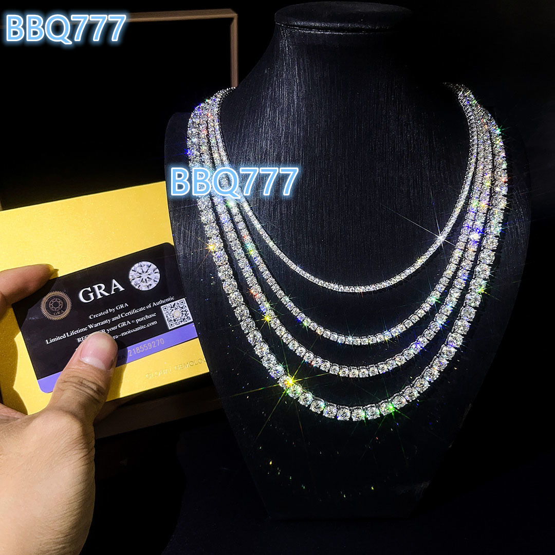 D Colour VVS Moissanite Stone 2mm 3mm Tennis Necklace 925 Sterling Silver Claw Setting Round Cut Moissanite Fine Jewelry