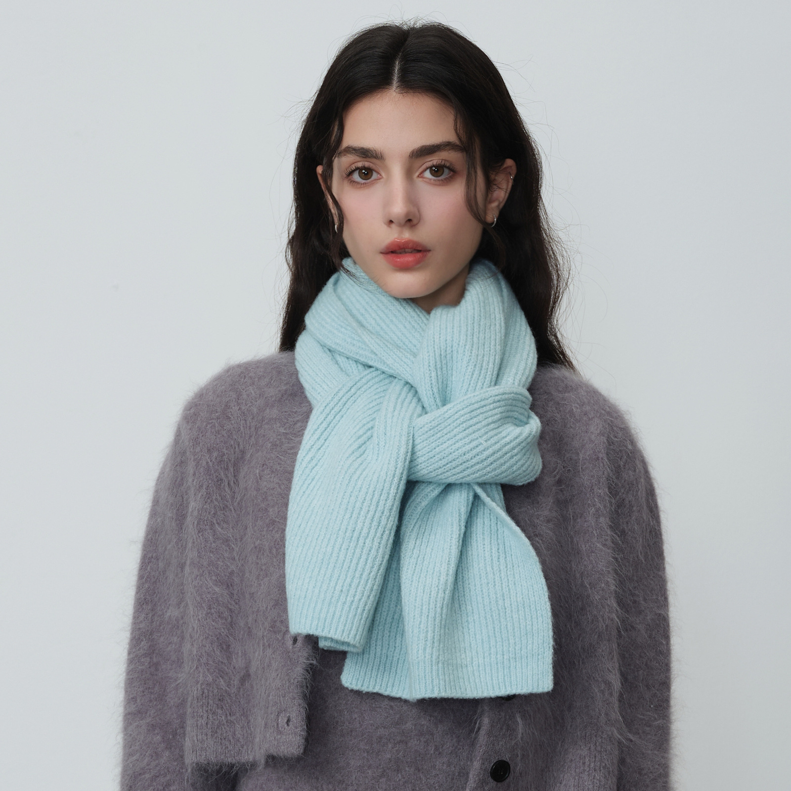 K1525 Korean autumn and winter new style warm knitted wool blend soft and comfortable scarf simple and fashionable school neck scarf