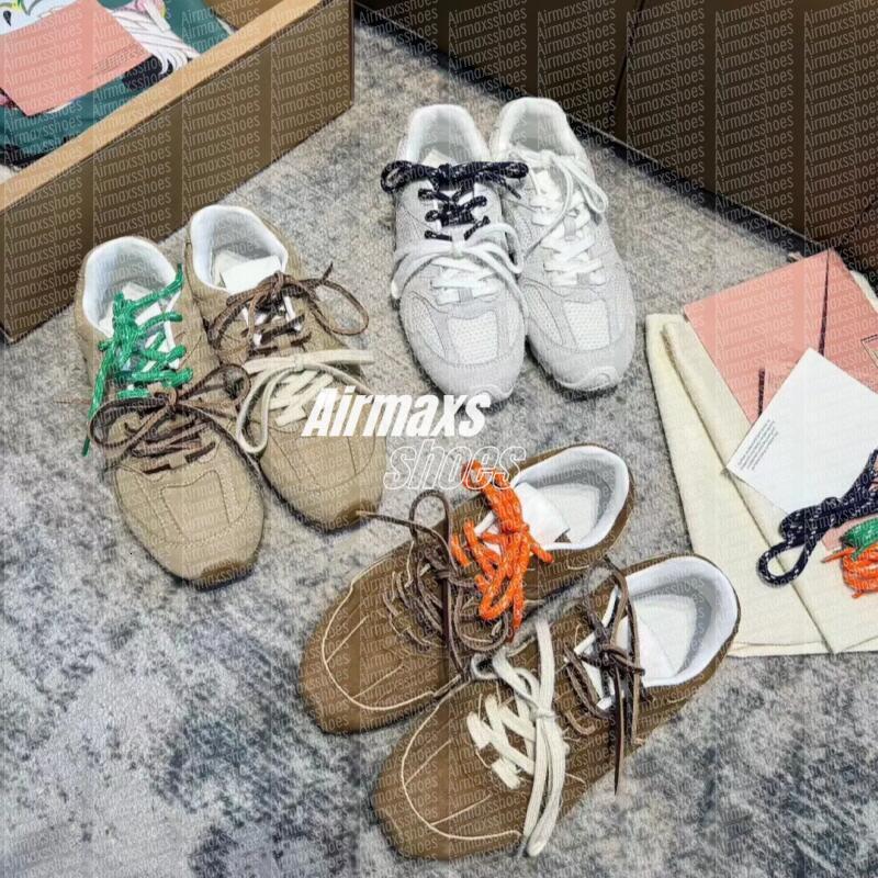 Designer Suede Mesh Athletic Sneakers Shoes Dual Color Laces Unisex Comfort Running Shoes Classic Lace-up Tennis Shoe Hazel Flats Canvas Casual Couple Sneaker