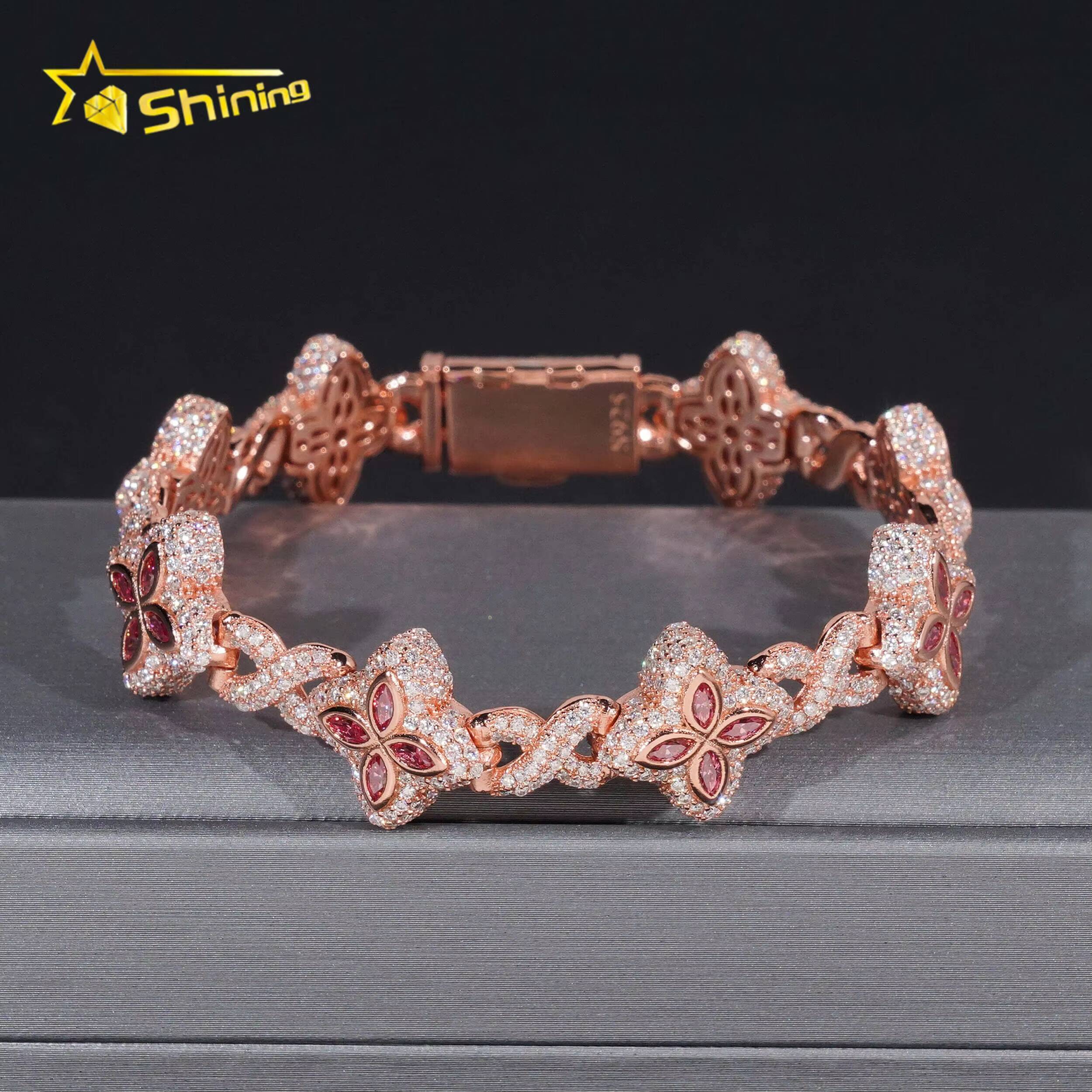 New Arrivals 925 Silver Color Marquise Clover Hip Hop Moissanite Diamond Infinity Link Bracelet