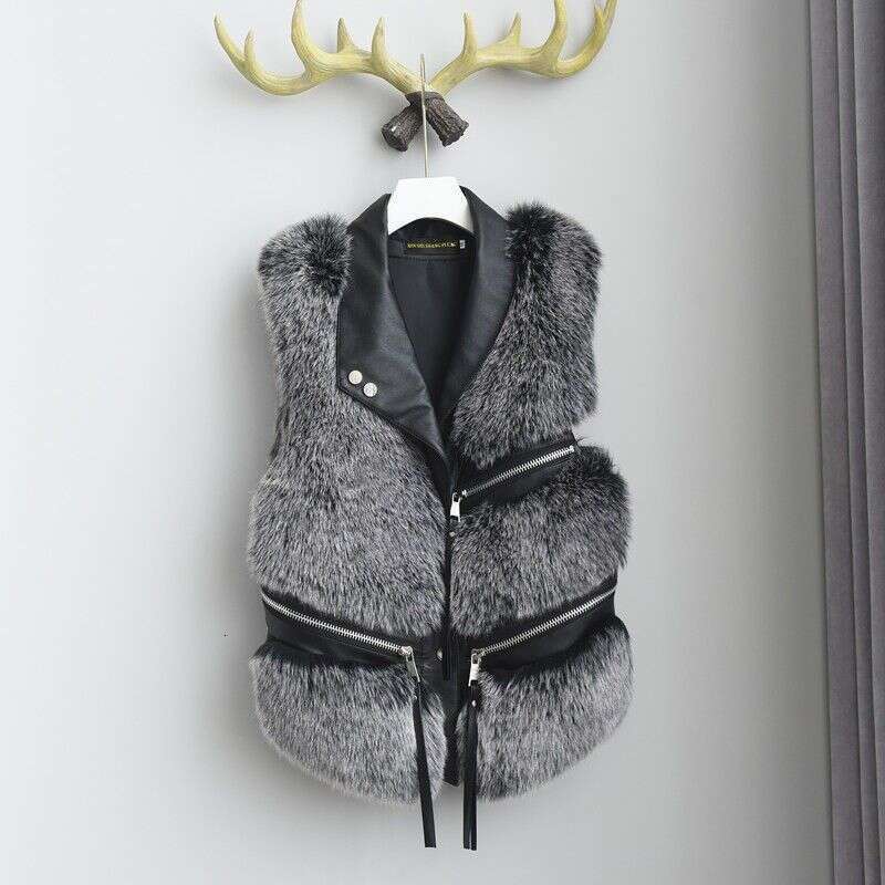 Women's Clothing Coat Haining Manufacturer New Zipper Splicing Short Fur Vest Young Style