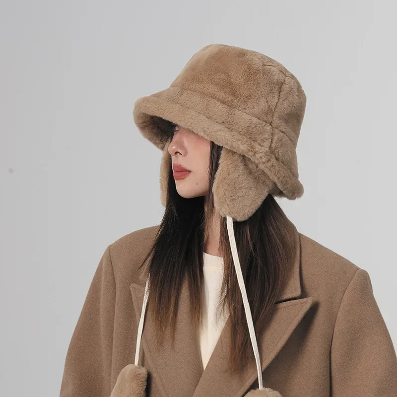 Winter Barrel Cap Cotton Fabric Ear Protection Cap Bomber Winter Warm Bucket Hat Hats for Women Golf Cap Hiking Hat Fur Hat 250724