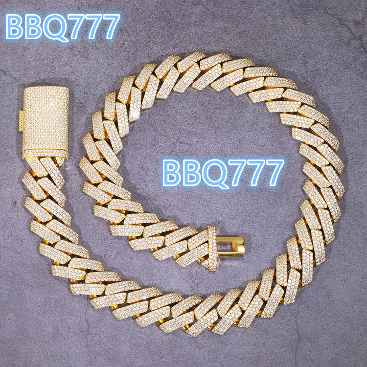 Hiphop Jewelry Custom Full VVS Moissanite 15mm 20mm 3Rows Sterling Silver Cuban Link Chain for Men