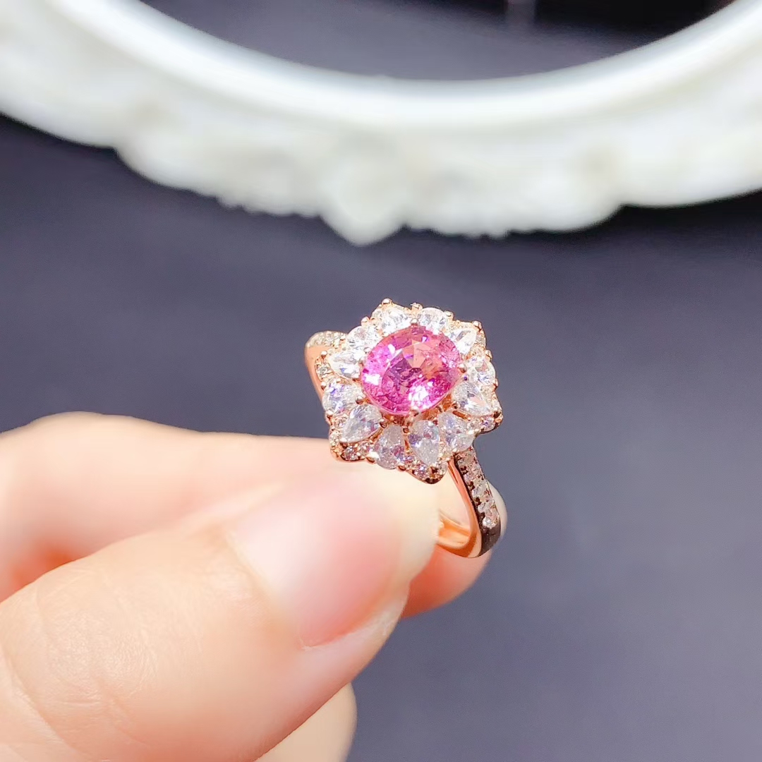 6mm*5mm Natural pink Tourmaline Ring for Engagement real 925 Silver Tourmaline with thick 18K gold plating keep shining