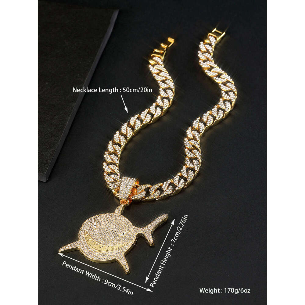 Trendy Personality Exaggerated Shark Fashion Full Dia Hip Hop Necklace for Men and Women Single Pendant