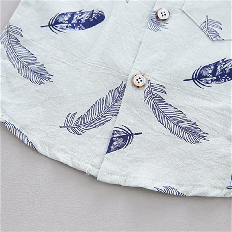 0-3 Year Old Baby Summer Feather Print Shirt Short Sleeve Suit 250729