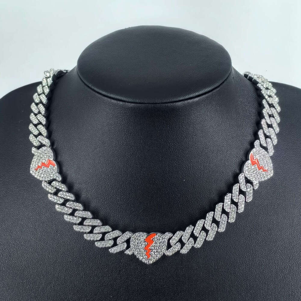 Men's Cuban Chain Personality Creative 12mm Heart Split Full Dia Alloy Necklace Hip Hop Style Jewelry