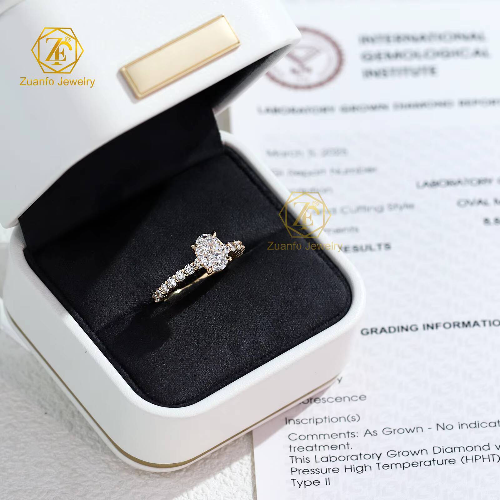 IGI Certified Lab-Grown Diamond Ring 1CT 1.5CT Oval Cut 14K Yellow Gold Eco-Friendly Engagement Ring for Women