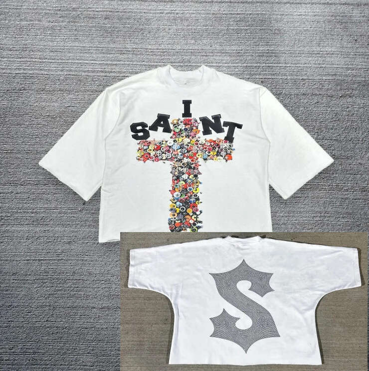 Cross Graffiti Rhinestone Print T-shirt Short Sleeve Top Trendy Brand Series