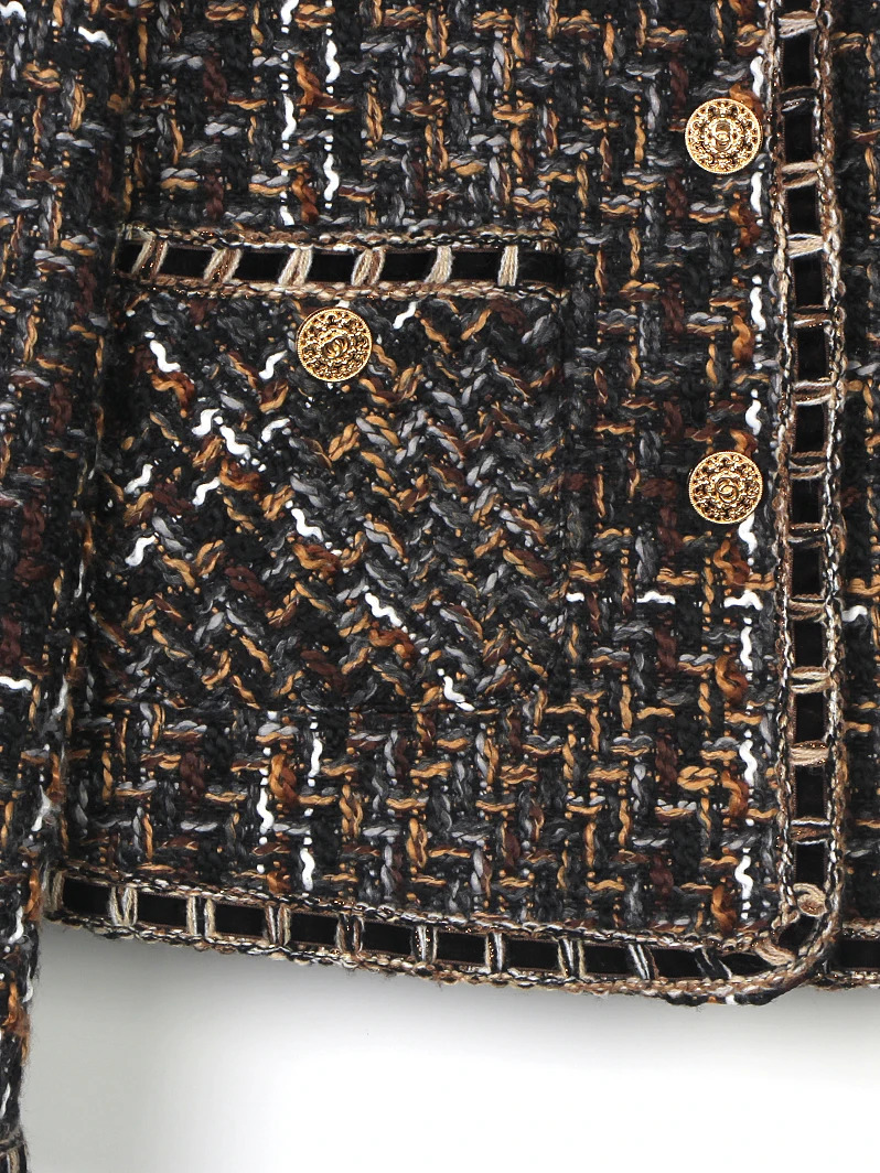 retro elegant plaid tweed woven cardigan jacket highend n fashionable and comfortable 250730