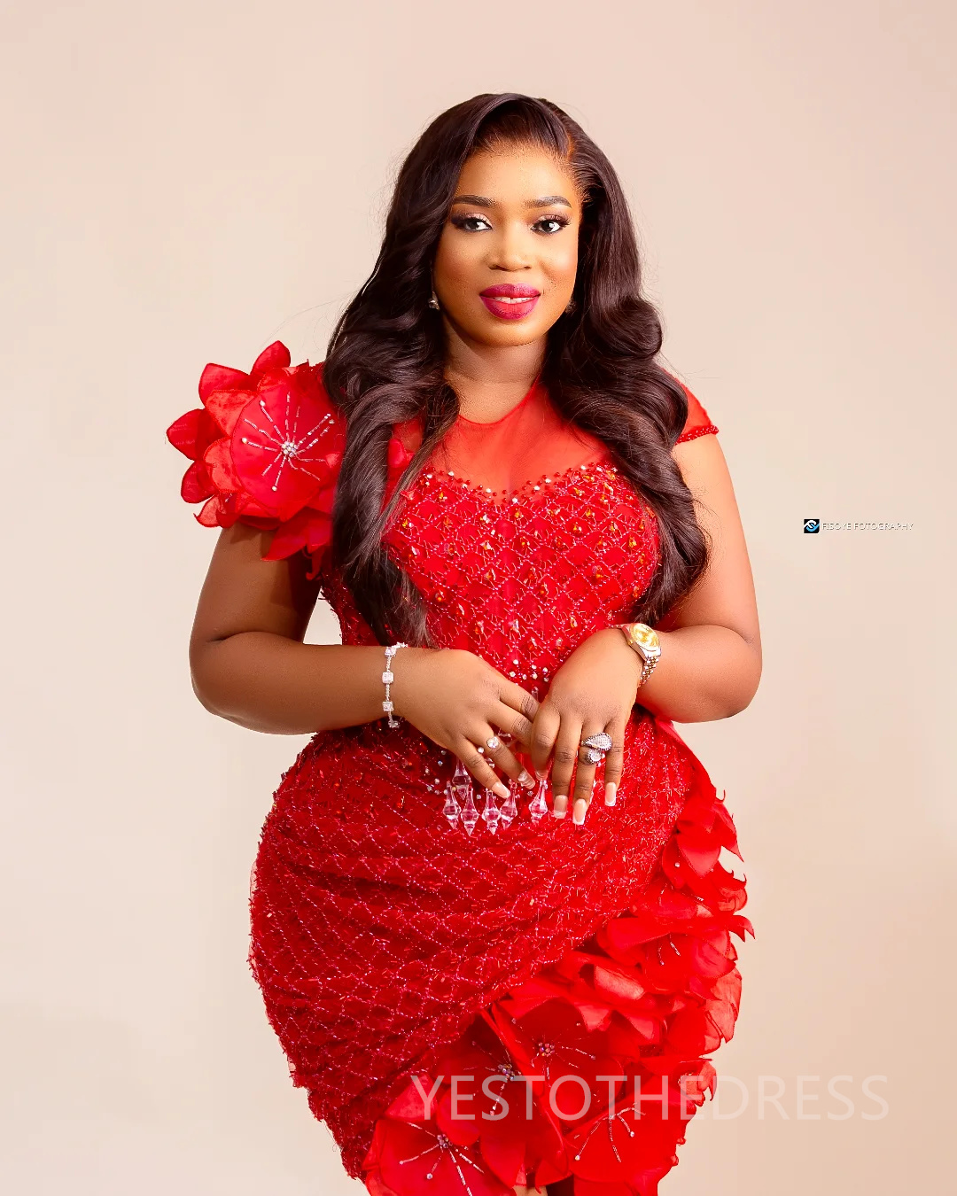2025 Plus Size Red Cocktail Dress For Women Sheer Neck Short Sleeves Flora Appliqued Beaded Lace Homecoming Dress Short Mini Gown For African Black Gi