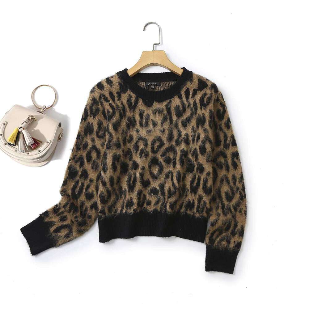Ethereal MD 2025 Massidutti Spring New Style Of Women's Casual Fashion Lazy Leopard Print Short Crew-Neck Sweater 250728