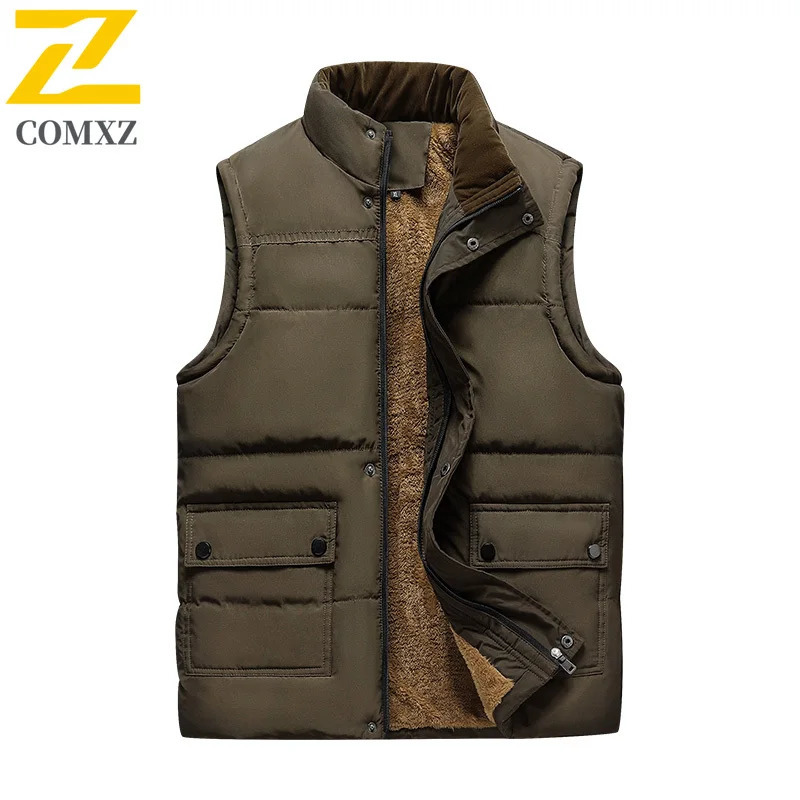 Workwear Vest Men Autumn Winter Outdoor Multi Pocket Fishing Windproof Fleece Lined Waistcoat Casual Sleeveless Jacket 250730