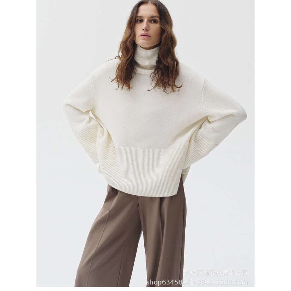 New Style Split Knitted Pullover Solid Color High Neck Loose Autumn Winter Women's Sweater B5