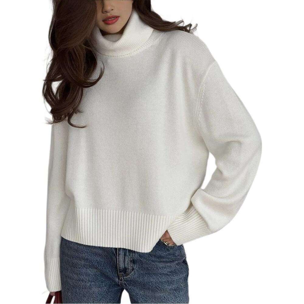Autumn Winter Solid Color Short High Neck Sweater Women Loose Casual Knitted New Thick Versatile Top B5