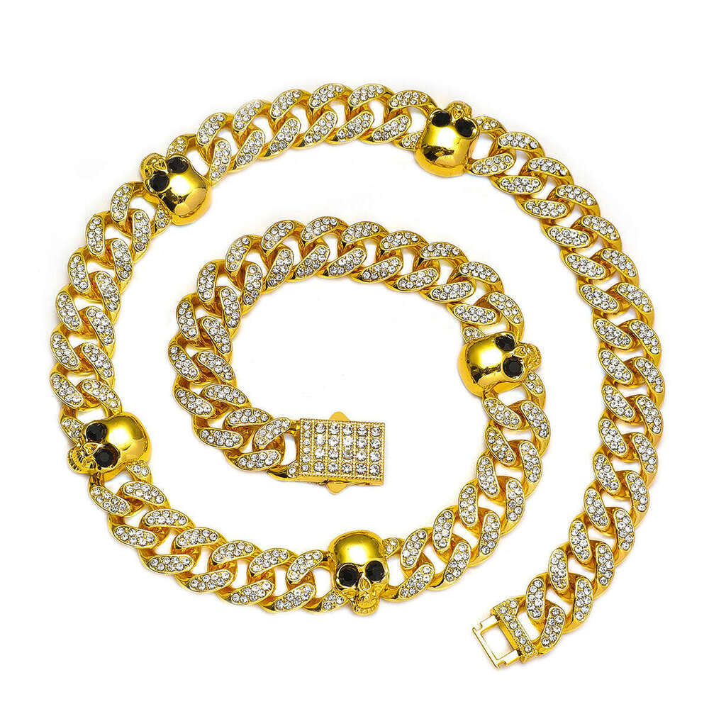 Hip-Hop Exaggerated Personality Full Dia Alloy Skull Cuban Chain Fashion Trendy Decorative Necklace
