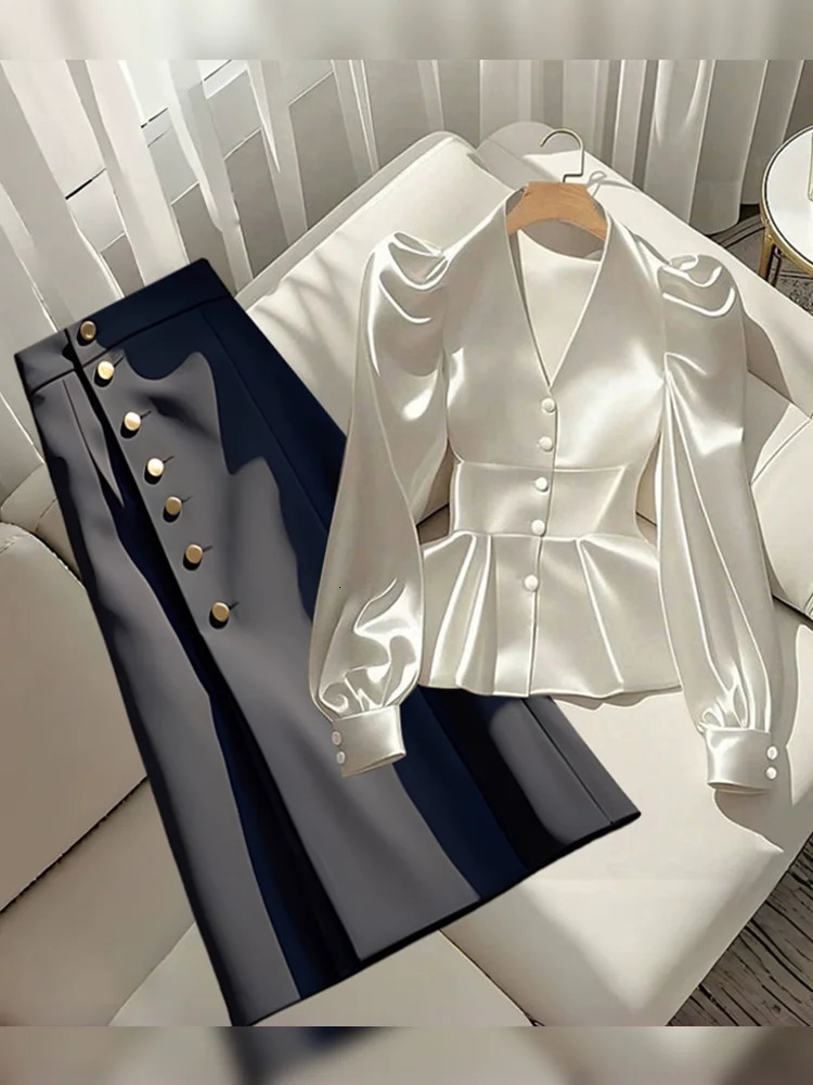 French Elegant Womens Shirt Luxury Waist Cinched White Satin Long Sleeve for Women Temperament Blouses 250724