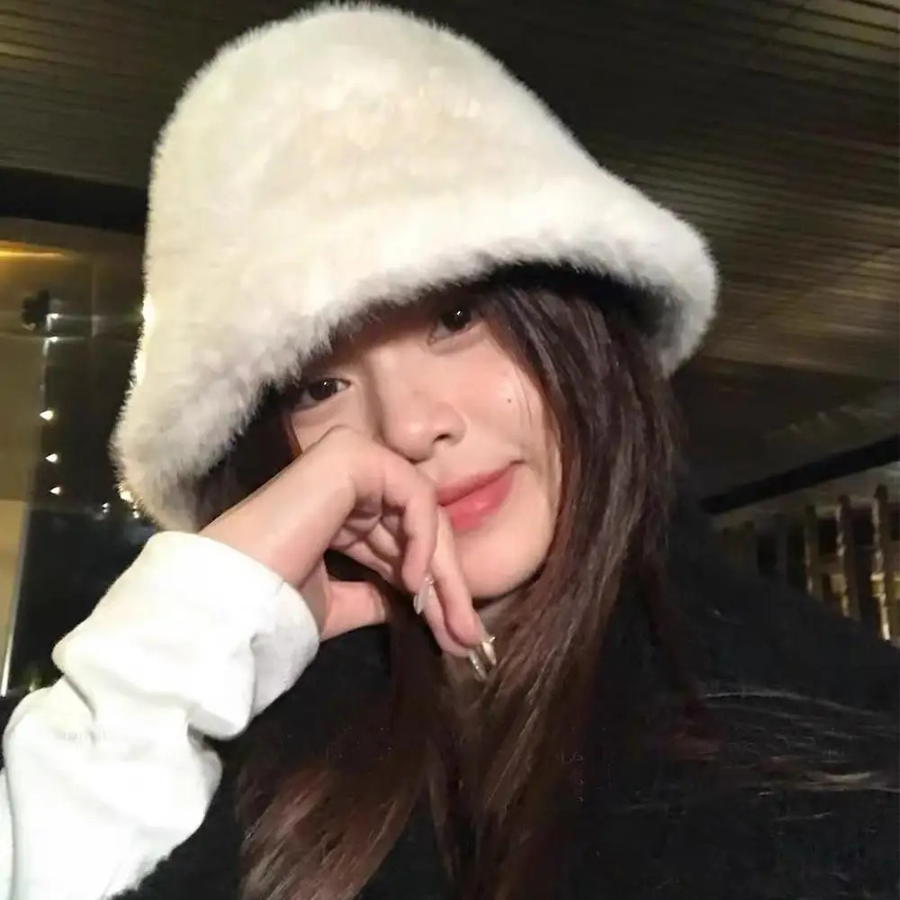 Female Faux Fox Fur Bomber Hat Windproof Keep Warmer Fisherman Hats Korean Style Bucket Hat Solid Beanie Winter Warm Hats 250724