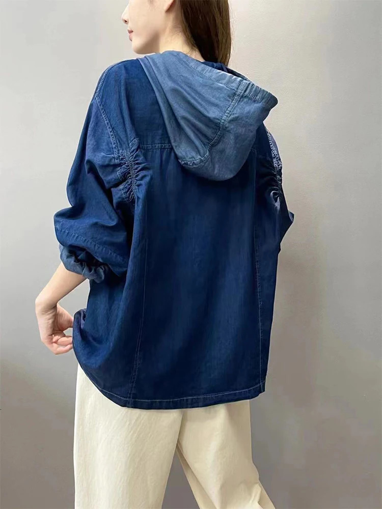 AmaxluluE Spring Fashion Denim Hoodies Women Vintage Hooded Classic Loose Sweatshirts Ladies Harajuku Casual Korean Clothes 250730