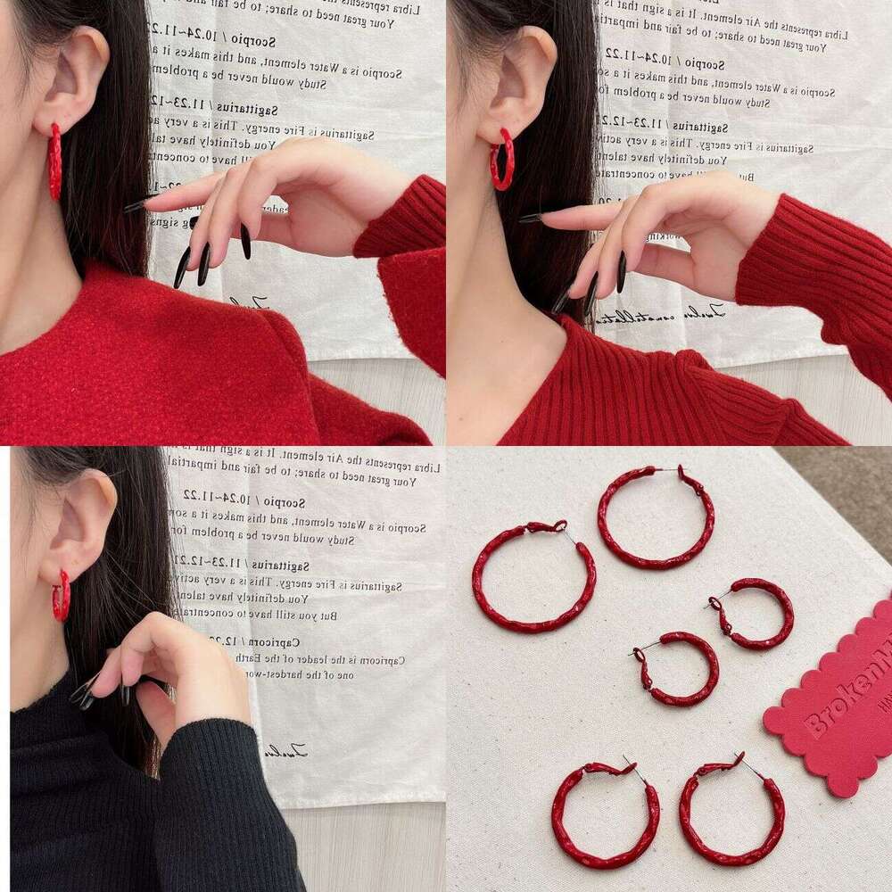 Anchor Red Circle Plain Hoop New High-end Earrings Elegant Versatile Ear Accessories e08