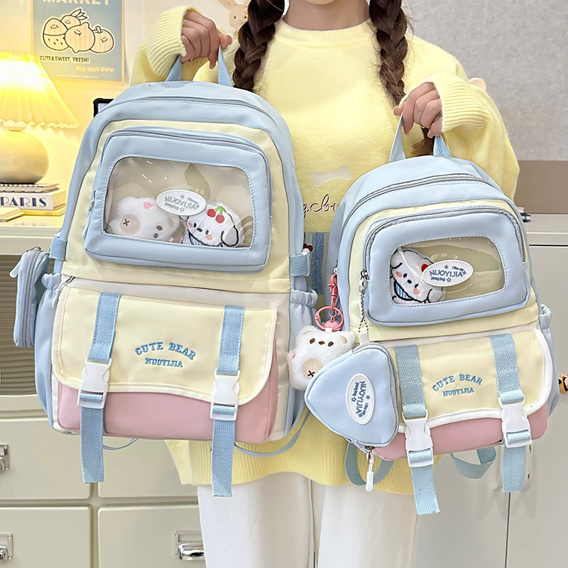 Summer New Pain Bag Large Capacity Female Middle School Student Backpack Multi functional Transparent Backpack Cute Color Block Student Backpack