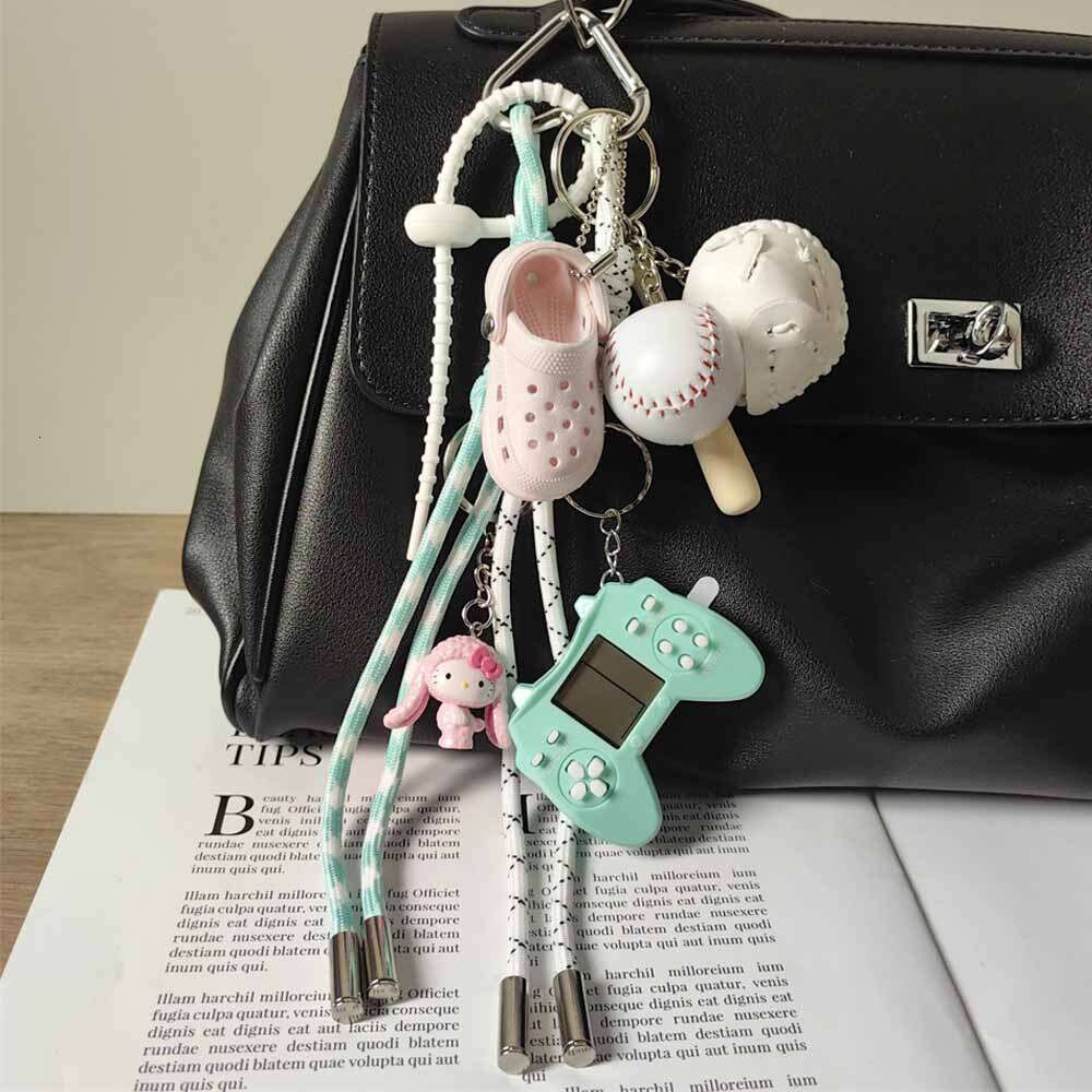 Macaron Color Series Game Console Keychain White Baseball Braided Rope Pendant Unisex Bag Charm
