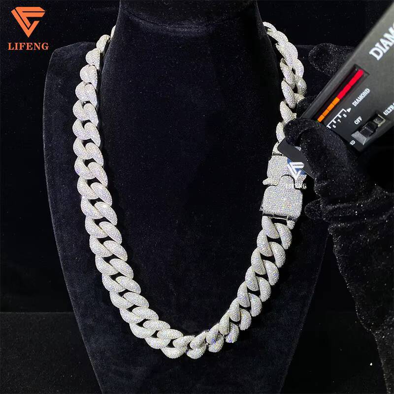 Customizable 16mm Big Chain Necklace 8Rows 925 Sliver White Gold Plated VVS Moissanite Miami Cuban Link Chain Hip-hop Style