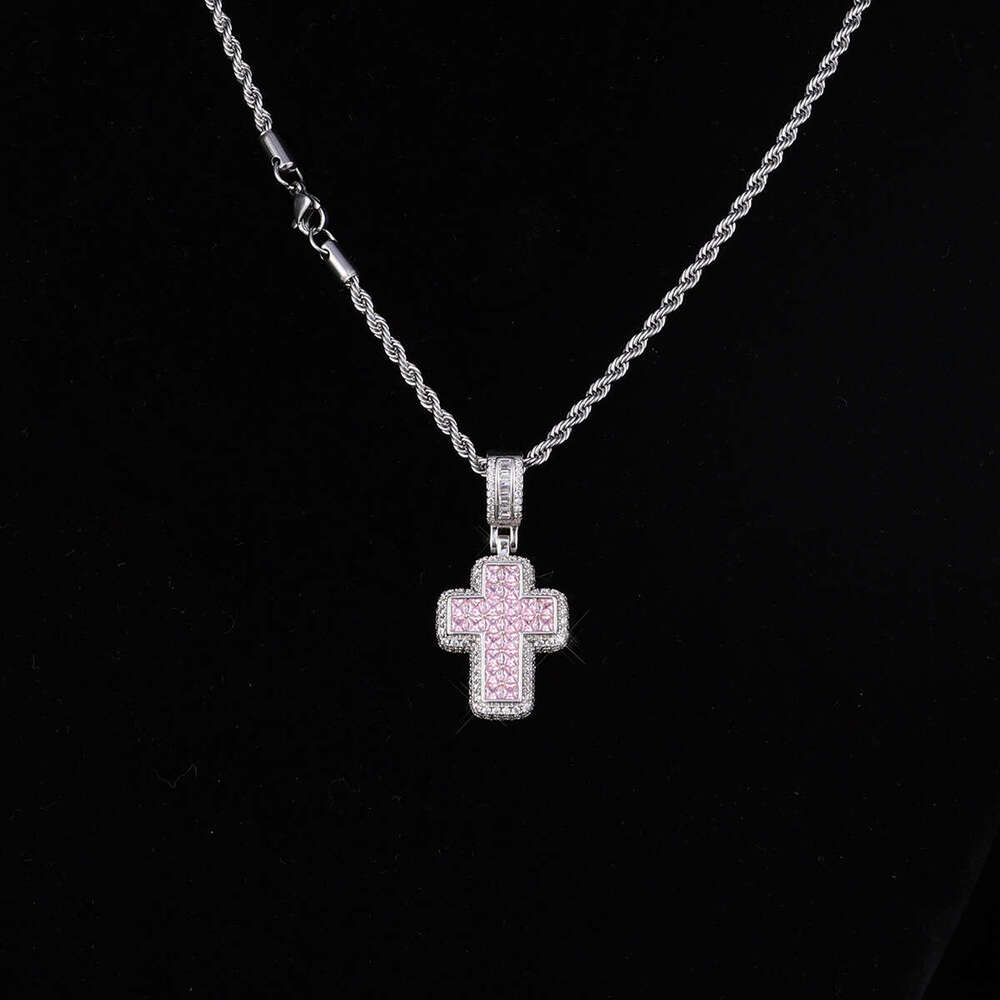 Fashionable Personality Full Dia Cross Pendant Hip Hop Trendy Creative Versatile Necklace