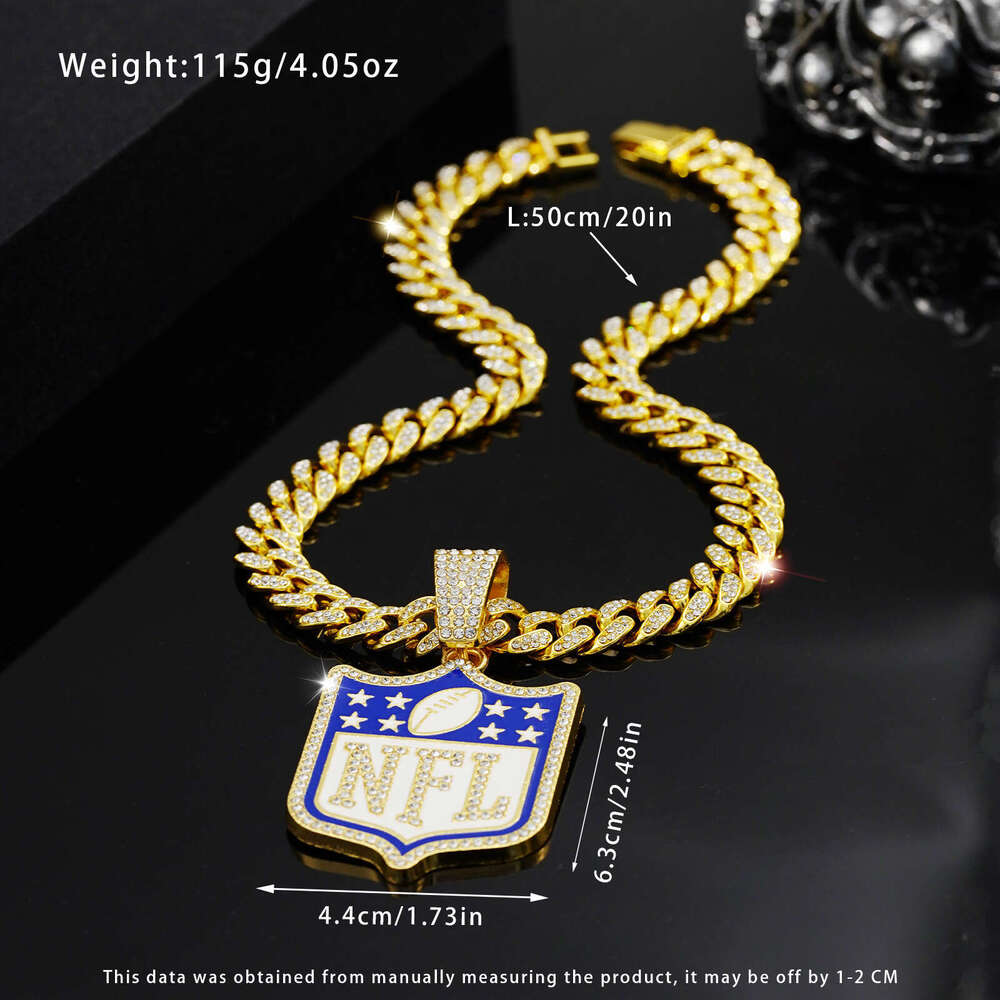 Hot Selling Men and Women Punk Hip Hop Cuban Chain fashion Personality Full Dia Shield Pendant Necklace
