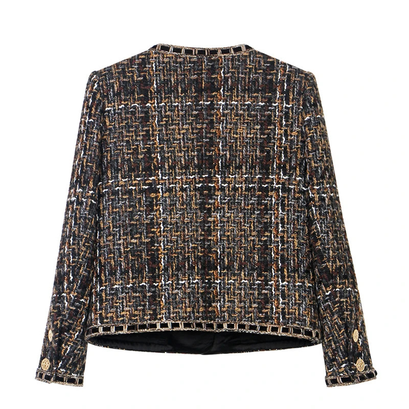retro elegant plaid tweed woven cardigan jacket highend n fashionable and comfortable 250730