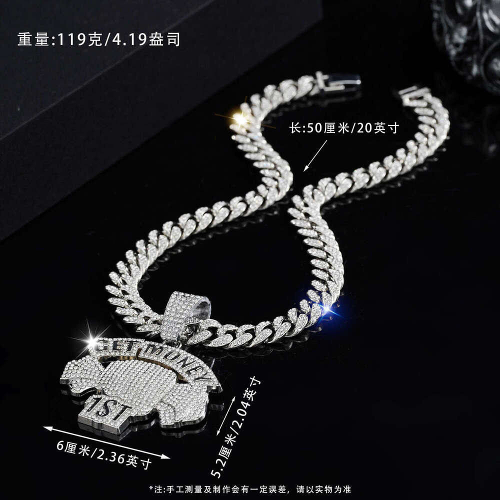 Full Dia English Letter Pendant Street Hip-Hop Style Alloy Cuban Chain Fashion Personality Necklace