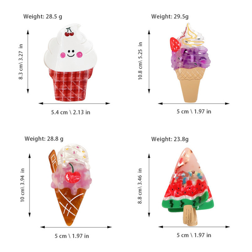 Summer Fresh Ice Cream Claw Acetate Niche Sweet Cone Watermelon Shark Clip Medium Cute Hair Accessories