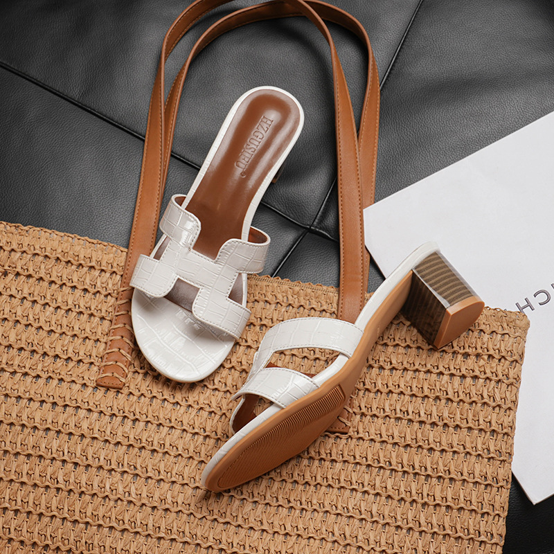 Free shipping designer Slippers women outdoor wear thick heels beach fashion high heels 5cm straight line sandals