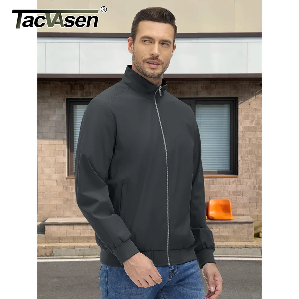 TACVASEN Spring Autumn Lightweight Jackets Mens Full Zip Up Bomber Jacket Pockets Waterproof Hiking Work Windbreaker 250730