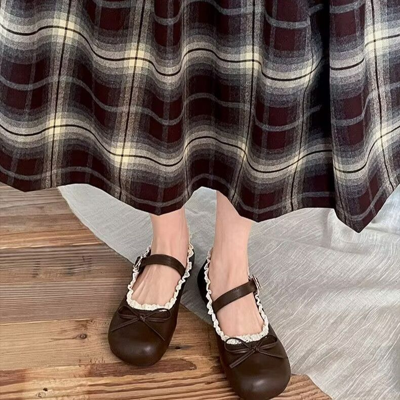 Round Toe Bowknot Flat Leather for Women 2025 New Spring Autumn French Style Soft Sole Mary Jane Shoes to Match Skirts ddmysaturn