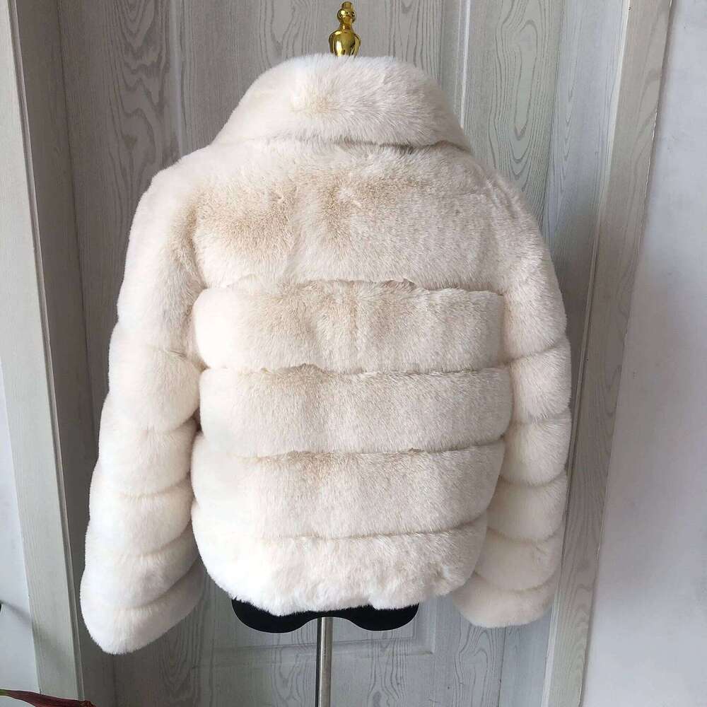 LHXDW Women's faux fur coat With collar luxury winter coat with lapel furry Fake fox fur jacket thick synthetic Ladies fur
