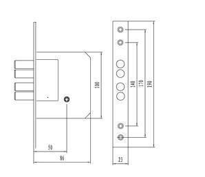 189 mortise lock body with cross key