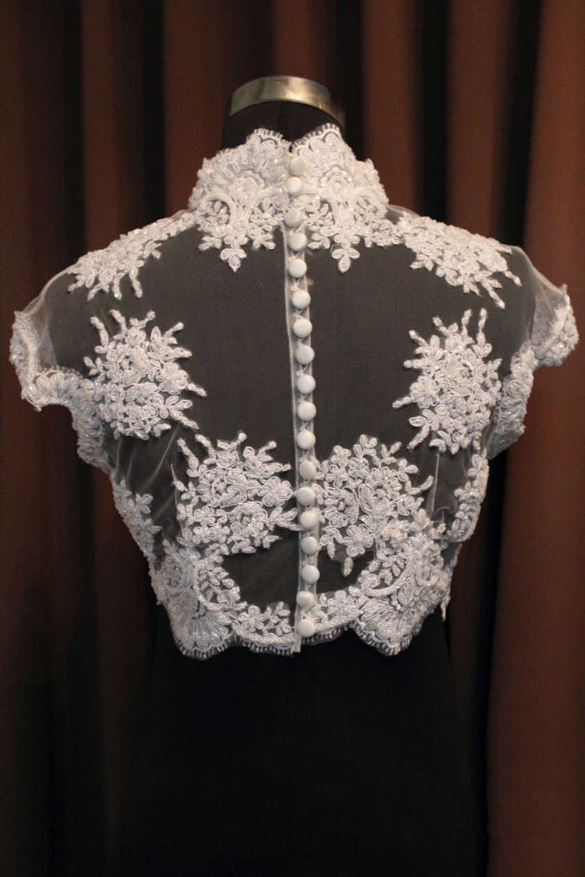 New Bridal Jacket Short Sleeve High Neck Appliques Lace Wedding Dress Jackets Bridal Accessories Customized