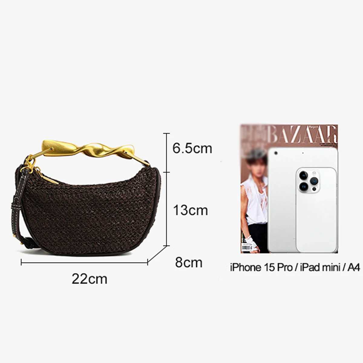 Summer Metal Handle Crossbody Zipper Woven Beach Bag Reliable Crescent Shaped Beach Str Woven Shoulder Crossbody Bag Y250730