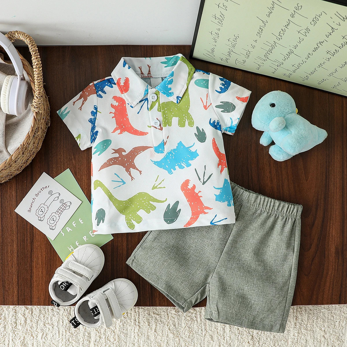 Summer Cool Baby Boys Pullover Short Sleeves Dinosaur Prints Two-Piece Suit For 1-3Y Cute Clothes Sets 250729